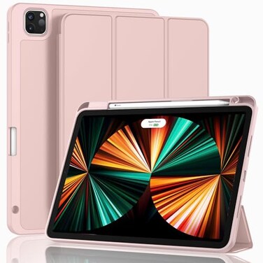 ZryXal New iPad Pro 129 Inch Case 2022202120206th5th4th Gen with Pencil HolderSmart Case Support Touch ID and Auto WakeSleep with Auto 2nd Gen Pencil Charging Rose Pink