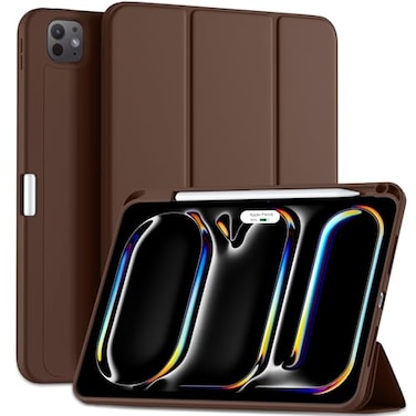 Kidopire New Compatible with iPad Pro 11 Inch Case M4 2024M5 2025 with Pencil Holder Smart Cover with Protective Trifold Stand Soft TPU Back Auto WakeSleep Support Pencil Pro Dark Brown