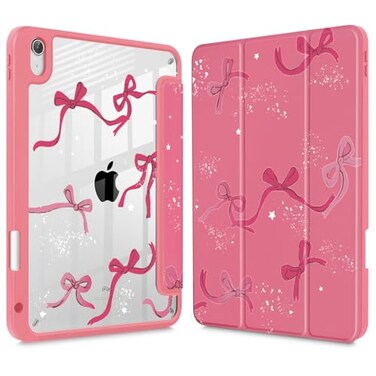 Tuiklol Case for iPad 11 inch A16 Chip 2025 Gen 11th iPad 109 inch 2022 10th Gen Buit in Pencil Holder with Shockproof Cover Clear Transparent Back Shell Auto WakeSleep BowWatermelon Red