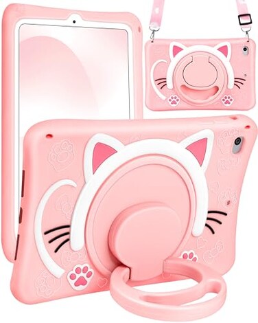 Wazzasoft for iPad mini 45 Case 79 Inch Girls Cute Cat Kawaii Cover Girly 3D Cartoon Women Kitten with Rotating Handle Stand Strap Soft Silicone Funda for Apple iPad mini 5th4th Gen Cases