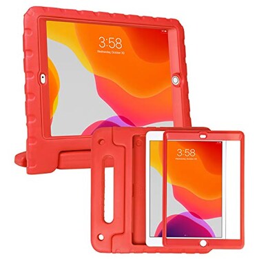 HDE Case for iPad 9th Generation 102 inch for Kids with Builtin Screen Protector Shockproof Cover with Handle Stand fits 2021 9th Gen 2020 8th 2019 7th Models Red