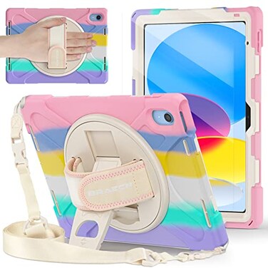 BRAECNstock Kids Case for Apple iPad A16 11th10th Generation Case 11109 20252022 Shockproof Protective with Screen Protector Pencil Holder 360Rotating Stand Hand Strap Colorful Pink