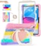 BATYUE Case for iPad A16 11th10th Gen 11109 Heavy Duty Shockproof Cover for Kids with 360 Rotating 180 Folding Stand Screen Protector Shoulder Strap Pencil Holder Colorful Pink