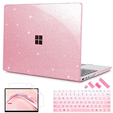 Mektron Glitter 2023 Microsoft Surface Laptop GO 3 Case 124 Compatible with Go 21 Laptop Cover 20222020 Releases Model 19432013 Plastic Hard Shell Case with Screen Protector Sparkle Pink