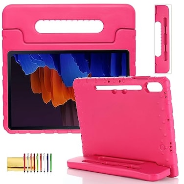 Techcircle Kids Case for Samsung Galaxy Tab S8S7 FES7 124 with Pen Holder Handle Stand Light EVA Foam Bumper Protective Rugged Drop Protection Child Proof Cover Rose