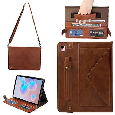 Techcircle Handbag Case for iPad 102 20192021 iPad ProAir 105 Folio Stand iPad Crossbody Wallet Case with Pencil Holder Envelope Pocket Hand StrapShoulder Strap Protective Cover Coffee