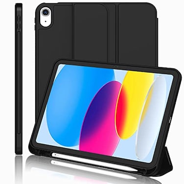 iMieet iPad A16 CaseiPad 10th Generation Case 11Inch 2025109 Inch 2022 with Pencil Holder Trifold Stand Smart Cover with Soft TPU BackAuto WakeSleepBlack