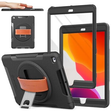 New Trent iPad 9th Generation 8th Generation 7th Generation Stronger Kickstand Full Body case with Rotational Hand Strap Screen Protector 2021 2020 2019