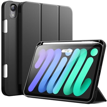 JETech Case for iPad mini A17 Pro 2024 Model 7th Generation mini 6 2021 Model 6th Generation Slim Tablet Cover with Soft TPU Back Auto WakeSleep Black