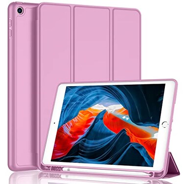 iMieet iPad 9th Generation Case 2021iPad 8th Generation Case 2020 102 Inch with Pencil Holder iPad 7th Gen 2019 Case with Soft Baby Skin Silicone Back Auto WakeSleep Cover Pastel Violet