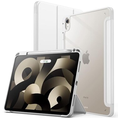 JETech Case ONLY for iPad Air 11Inch M4M3M2 202620252024 iPad Air 54 20222020 5th4th with Pencil Holder Clear Transparent Back Slim Stand Shockproof Tablet Cover White