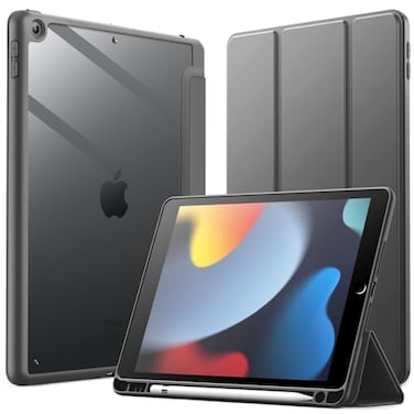 JETech Case for iPad 102Inch 9th8th7th Generation 202120202019 with Pencil Holder Clear Transparent Back Shell Slim Stand Shockproof Tablet Cover Auto WakeSleep Space Gray