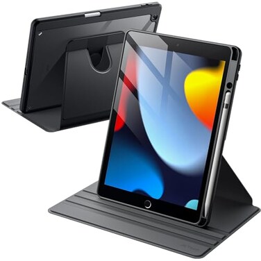 JETech Rotating Case for iPad 987 102Inch 202120202019 Model 9th8th7th Generation with Pencil Holder 360 Degree Rotation Protective Stand Cover Clear Back Auto WakeSleep Black