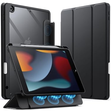 JETech Detachable Case for iPad 987 102Inch 202120202019 Model 9th8th7th Generation with Pencil Holder Removable Magnetic Cover Trifold Stand Clear Back Auto WakeSleep Black