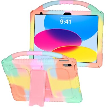 Adocham Kids Case for iPad A16 11th Generation 11 Inch 202510th Generation 109 Inch 2022 Builtin Stand HandleLightweight Shockproof Silicone Kids Cover for iPad 10th11th Gen Rainbow