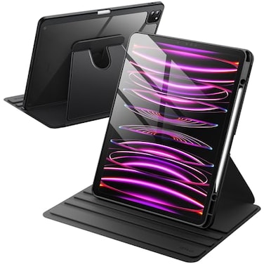 JETech Rotating Case for iPad Pro 129Inch 2022202120202018 with Pencil Holder 360 Degree Rotation Protective Stand Cover Clear Back Auto WakeSleep Black