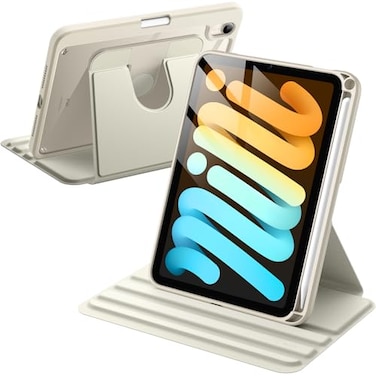 JETech Rotating Case for iPad mini A17 Pro 2024 Model 7th Generation mini 6 2021 Model 6th Generation 360 Degree Rotation Protective Stand Cover Clear Back Starlight