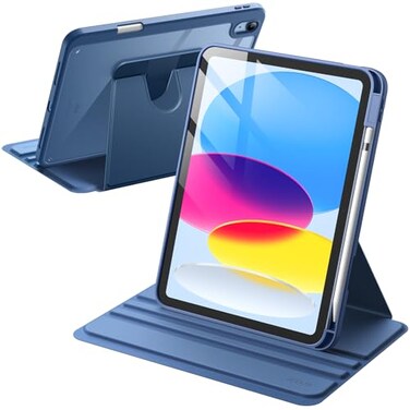 JETech Rotating Case for iPad A16 11th10th Generation 20252022 with Pencil Holder 360 Degree Rotation Protective Stand Cover Clear Back Auto WakeSleep Navy