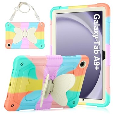 Hogenl Case for Samsung Galaxy Tab A9 Plus 11 inch 2023 Protective Cover for Galaxy Tab A9 Plus Tablet Kids Girls with Shoulder Strap Butterfly Kickstand Shockproof Protective