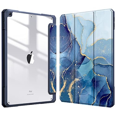 Fintie Hybrid Slim Case for iPad 9th 8th 7th Generation 20212020 2019 102 Inch Builtin Pencil Holder Shockproof Cover with Clear Transparent Back Shell Ocean Marble