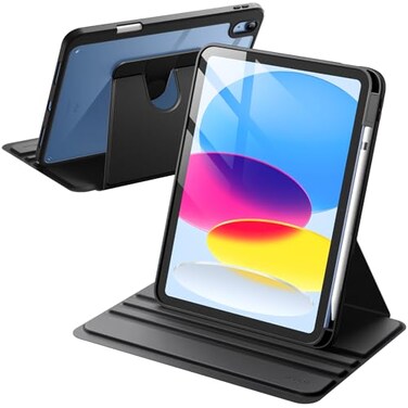 JETech Rotating Case for iPad A16 11th10th Generation 20252022 with Pencil Holder 360 Degree Rotation Protective Stand Cover Clear Back Auto WakeSleep Black