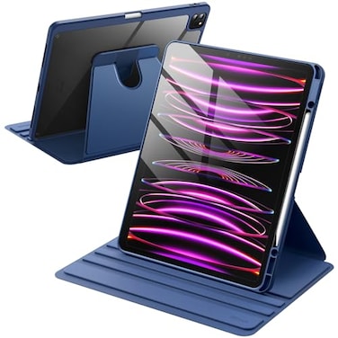 JETech Rotating Case for iPad Pro 129Inch 2022202120202018 with Pencil Holder 360 Degree Rotation Protective Stand Cover Clear Back Auto WakeSleep Navy