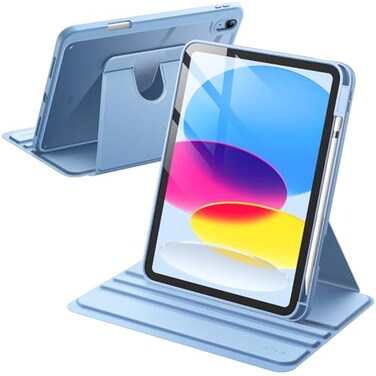 JETech Rotating Case for iPad A16 11th10th Generation 20252022 with Pencil Holder 360 Degree Rotation Protective Stand Cover Clear Back Auto WakeSleep Blue