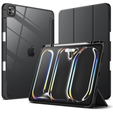 JETech Case for iPad Pro 13Inch M5M4 20252024 with Pencil Holder Clear Transparent Back Shell Slim Stand Shockproof Tablet Cover Auto WakeSleep Black