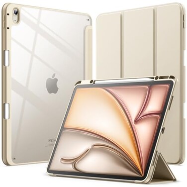 JETech Case for iPad Air 13Inch M4M3M2 202620252024 with Pencil Holder Clear Transparent Back Shell Slim Stand Shockproof Tablet Cover Auto WakeSleep Starlight
