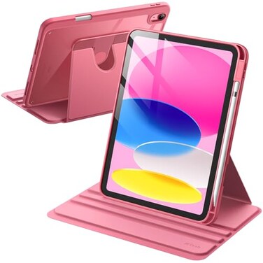 JETech Rotating Case for iPad A16 11th10th Generation 20252022 with Pencil Holder 360 Degree Rotation Protective Stand Cover Clear Back Auto WakeSleep Pink
