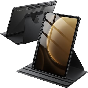 JETech Rotating Case for Samsung Galaxy Tab S10 2024Tab S9 FES9 2023 124Inch with S Pen Holder 360 Degree Rotation Protective Stand Cover Clear Back Auto WakeSleep Black