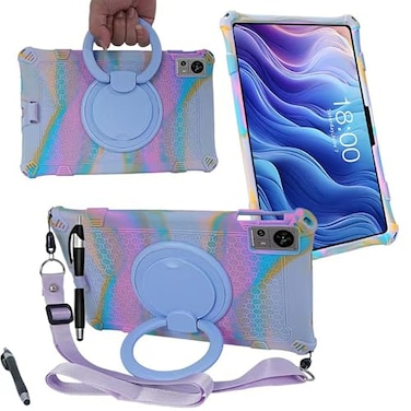 ALHBEJT Tablet Case for Teclast T60 12 InchSoft AntiStress Silicone Case with Rotate StandPencil HolderShoulder StrapPen for Teclast T60 Colorful Purple