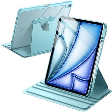 JETech Rotating Case for iPad Air 13Inch M4M3M2 202620252024 with Pencil Holder 360 Degree Rotation Protective Stand Cover Clear Back Auto WakeSleep Blue