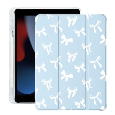 LuminousGuard Cute Kawaii Bow for iPad A16 11th Generation Case 11 Inch 2025 for iPad 10th Generation Case 109 Inch 2022 with Pencil Holder Auto SleepWake Blue Leather Soft TPU Back Cover