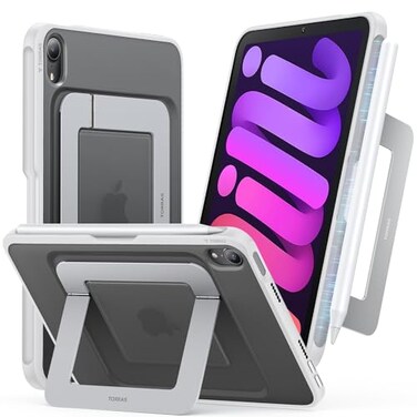 TORRAS Ostand K1 Guardian for iPad mini 7 A17 Pro Case iPad mini 6 Case with Pencil Holder Ultra Stable Stand Multiple Adjustable Viewing Angles Slim Protective Kickstand iPad mini Case White