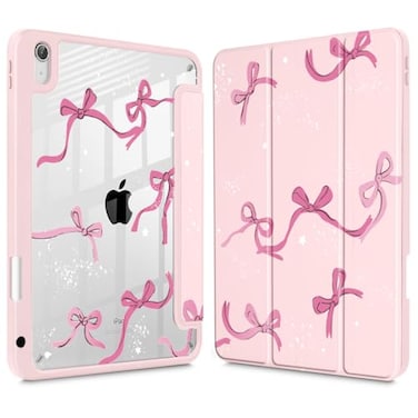 Tuiklol Case for iPad 11 inch A16 Chip 2025 11th GenerationiPad 109 inch 2022 10th Gen Buit in Pencil Holder with Shockproof Cover Clear Transparent Back Shell Auto WakeSleep BowPink