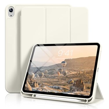 Aoub Case for iPad A16 11th Generation 11 Inch 2025 iPad 10th Generation 109 inch 2022 with Pencil Holder Slim Lightweight Trifold Stand Smart Soft TPU Back Cover Support Touch ID Cream White
