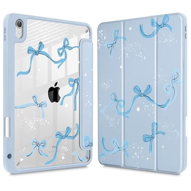 Tuiklol Case for iPad 11 inch A16 Chip 2025 11th GenerationiPad 109 inch 2022 10th Gen Buit in Pencil Holder with Shockproof Cover Clear Transparent Back Shell Auto WakeSleep BowBlue