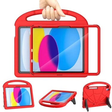 Sanyetral Kids Case for iPad A16 11th Generation 11 Inch 2025iPad 10th Generation 109 Inch 2022 Lightweight Shockproof Cover with Screen ProtectorPencil HolderHandleStand for iPad 10th11th Red