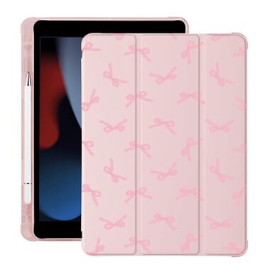 LuminousGuard Cute Kawaii Pink Bow for iPad Air 11 Inch Case 7th6th Generation M3M2 20252024 with Pencil Holder Auto SleepWake Pink Leather Soft TPU Back Cover