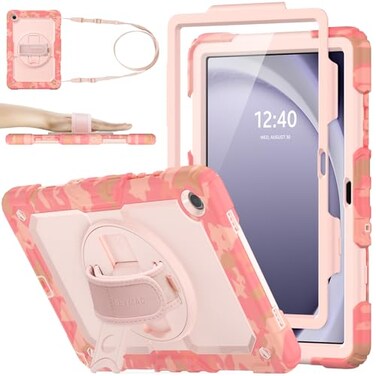 SEYMAC stock Case for Samsung Galaxy Tab A9 Plus 11 FullBody Drop Protection Case with Screen Protector Pencil Holder 360 Rotating Hand Strap Stand Pink Camo