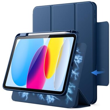 JETech Magnetic Detachable Case ONLY for iPad A16 11th10th Generation 20252022 with Pencil Holder Removable Rotating Clear Cover PortraitLandscape Stand with Raised Screen View Navy