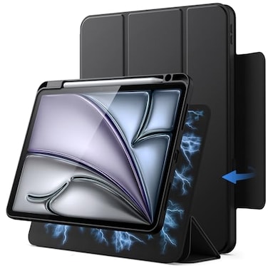 JETech Magnetic Detachable Case for iPad Air 11Inch M4M3M2 202620252024 iPad Air 5th4th with Pencil Holder Removable Rotating Cover PortraitLandscape Stand Raised Screen View Black