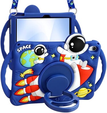 Boaretiu&hellip;&curren; Boaretiu for iPad A16 Case10th Generation Case Cool Cute Cartoon Astronaut Spaceship with Strap Rotating Stand Handle for Boys Girls Teens 3D Silicone for iPad A16 11th Generation 11 Inch