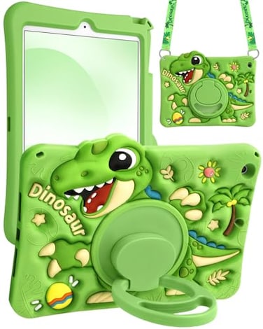Boaretiu&hellip;&curren; Boaretiu for iPad 9th8th7th Generation Case 102 inch 202120202019 Cute Cartoon Silicone Tablet Case Cover with Adjustable Shoulder Strap Rotating Stand for Kids Boys Girls Green Dinosaur