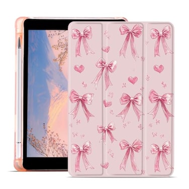 JOYLAND Aesthetic Bow Ribbon Case for iPad 9th7th8th Generation 202120202019 102 Inch with Pencil Holder Cute Pink Pink Bow Girly Cover Auto WakeSleep Foldable Shockproof Case