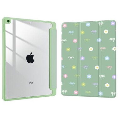 Joyland Cute Flowers Pattern for iPad 10th Generation Case 109 inch 2022A16 11th Gen 11 Inch 2025Builtin Pencil Holder with Shockproof Cover Clear Transparent Back Shell Auto WakeSleepGreen