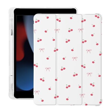 LuminousGuard Cute Kawaii Cherry Bow for iPad mini 7 A17 Pro 2024iPad Mini 6 Case with Pencil Holder Auto SleepWake Leather Soft TPU Back Cover