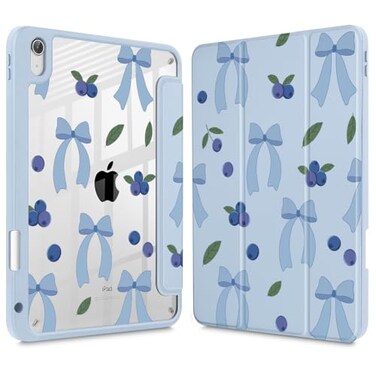 Tuiklol Case for iPad 11 inch A16 Chip 2025 Gen 11th iPad 109 inch 2022 10th Gen Buit in Pencil Holder with Shockproof Cover Clear Transparent Back Shell Auto WakeSleepBlueberriesBlue