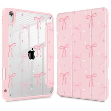 Tuiklol Case for iPad 11 inch A16 Chip 2025 11th GeniPad 109 inch 2022 10th Gen Buit in Pencil Holder with Shockproof Cover Clear Transparent Back Shell Auto WakeSleepPink Bows